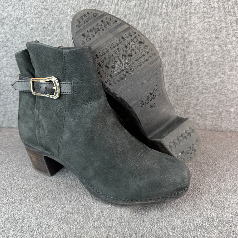 Dansko Hartley Ankle Boots Women 40 Black Leather Suede Buckle Booties